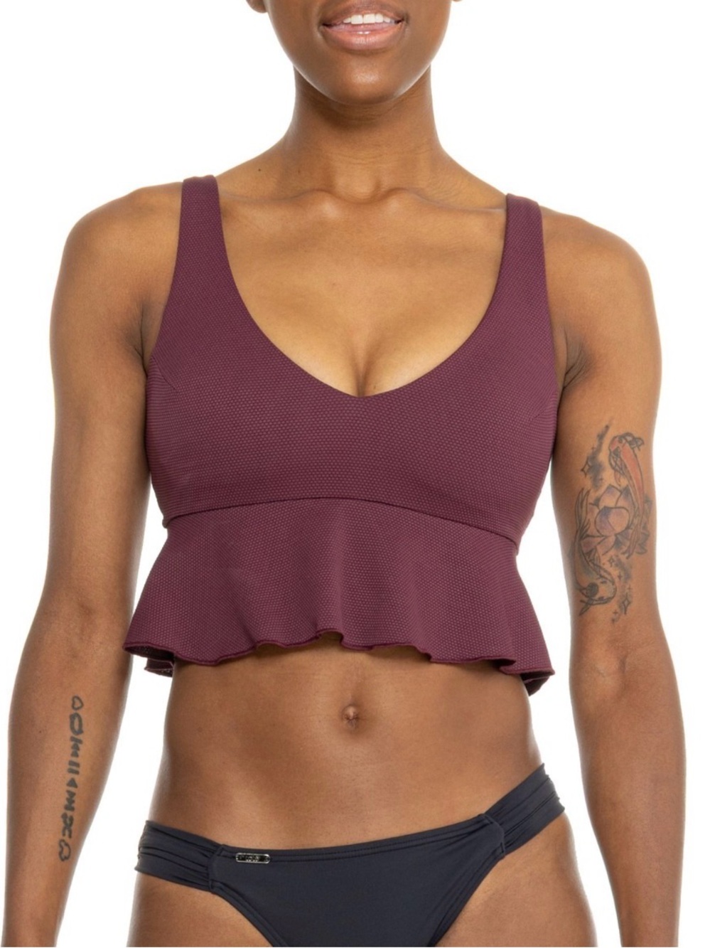 Spanx Pique Peplum Swim Top - Burgundy Size Medium